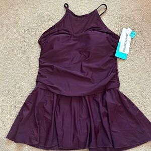 Sea & Sand plum skirted swim dress NWT